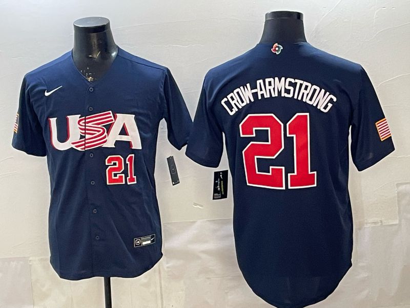 Men 2026 World Cub USA #21 Crow-Armstrong Blue Nike MLB Jersey style 004